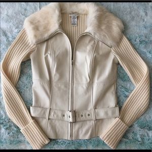 Cache Cream leather and wool jacket